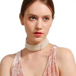 Girocollo Elegante collana multistrato di perle simulate bianche Regali di nozze con perline rotonde per gioielli di moda per ragazze da donna