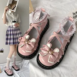 Vestido sapatos de vestido feminino sapatos jane moda moda outono buck gle gle shoes feminino uniforme de estudante japonês lolita redond dedo calça plana 230225