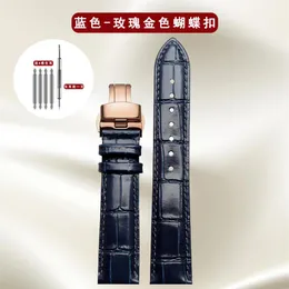 Butterfly Buckle Watch Band 20mm 22mm Blue Leather Watchbands with Butterfly Buckle Fashion Associor