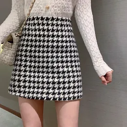 Skirts Fashion Women s skirt Woolen Plaid High Waist Slim Buttocks Short Mini Woman skirts Black Beige 1080 230225