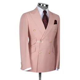 남자 양복 블레이저 경사 포켓 맨 정기적 인 여름 핑크 핑크 최신 디자인 더블 가슴 턱시도 웨딩 크고 키 큰 의상