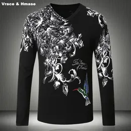 Men's Sweaters Chinese Style Flowers Bird Pattern Printing Fashion Casual Sweater Autumn&Winter 2023 Quality Men Black White M-4XLMen's
