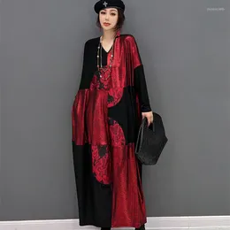 Casual Dresses Chinese Style Party Long Dress V Neck Full Sleeve Large Size Autumn Pullovers Vestido de Fiesta