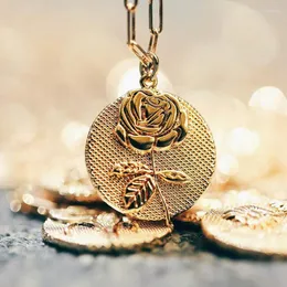 Pendant Necklaces Retro Vintage Flower Relif Coin Link Chain Necklace For Women Men Birthday Month Jewelry Gift Cherry Daisy