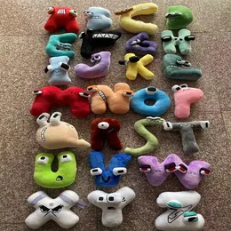 Плюшевые куклы 4pcs/Set Alphabet Lore Plush Toys Английские буквы на фаршированном животном кукле Рождественский подарок для детей образовательные алфавитные знания 230225