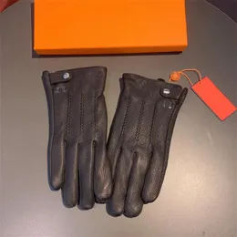 Winter Men Leather Gloves Designer Cashmere Glove High Grade Buckskin Handschoenen Fashion Classic Hardware Logo Mens Simplicity Warm Gloves270U
