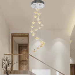 Pendant Lamps Modern Spiral Staircase Lighting Chandelier Amber Flower Murano Glass LED Long Chandeliers Luxury El Villa Decorative Lamp