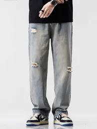 Calça de jeans masculinas calças de cargo de pernas largas na primavera e verão de rua jeans soltos jeans Novos jeans masculinos largura calças de perna larga roupas de marca azul z0225