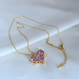 Pendant Necklaces Necklace Pink Heart Crystal Real 18K Gold Plated Dangles Jewelries Letter Gift With free dust bag for women accessories wholesale