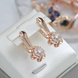 Charm Luxury Full Zircon Flower Dangle Women's Earrings 585 Gold Color Fashion Girls Party Jewelry Elegant Wedding Match Accessories G230225