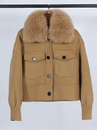 女性Sジャケットオブトブイウールブレンドウィンタージャケット女性リアルファーコートナチュラルカラーポケットショートアウターウェアストリートウェアファッション230225