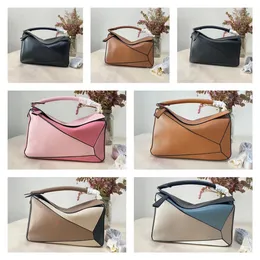 Designer handbag large geometric splicing package hand bag shoulder inclined shoulder bag litchi grain leather color fashion leather handbag
