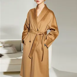 Kadınların ceketleri Maksimum Kaşmir Palto Orta uzunlukta çift taraflı yün el yapımı yüksek son gecelik 230225 sonbahar ve kışın kadınlar için