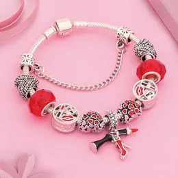 Charm Bracelets Leabyl Elegant Red Lipstick High Heel Heart Bracelet Wheat Ears Crystal Bead For Women Girl GiftCharm