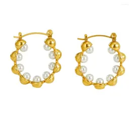 Hoop örhängen uhbinyca 18k guldpläterat rostfritt stål för kvinnor charm chic imitation pärla vattentät trendiga smycken bijoux
