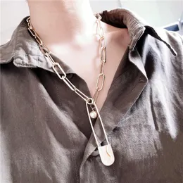 Choker Rongho Punk Metal Pins For Women Bamboo Chain Pendant Necklace Vintage Pin Chunky Jewelry
