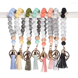 Keychains Silicone Keychain Tassel Key Wood Bead Armband Ladies Multicolor Beaded Fashion Miri22
