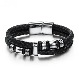 Braccialetti con ciondoli Uomo Acciaio al titanio Bracciale in corda di pelle intrecciata a mano Punk Uomo Bracciale alla moda gotico multistrato Squisiti gioielli Bff