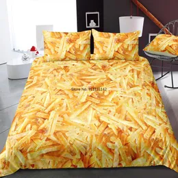 Sängkläder set 3D Set Food Däcke Cover Polyester Hamburger Fries Bed Linen Bekväma sängkläder mjuk örngott