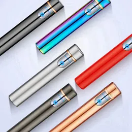 Neuestes buntes, winddichtes Mini-USB-Feuerzeug mit zyklischer Aufladung, zylindrischer Stiftstil, tragbarer Touch-Sensing-Kräuter-Zigaretten-Tabak-Raucherhalter