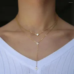 Choker 2023 Micro Pave Cz Tiny Cute Square Round Charm Connector Minimal Y Lariat Chain Gold Color OL LADY Jewelry Fashion Necklace