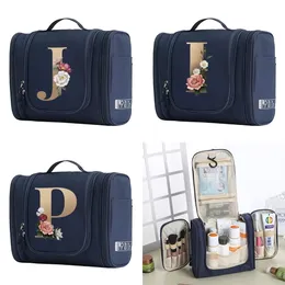 Cosmetic Bags Cases Women Men Travel Cosmetic Bag Hanging Woman Wash Makeup Pouch Gold Letter Print Large Toilet Kit Toiletries Organizador 230225