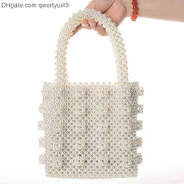 2022 Summer Luxury Brand Pearls Bag Beaded Box Totes Bag Women Party Elegant Vintage Acrylic Plastic Bucket Purse and Handbag