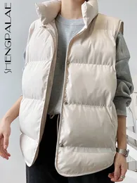 女性SベストShengpalae Fashion Contton Vest 2023 Spring Stand Collar Single Breasted Oreeveless Rooles Solid Color Colistcoat 5E4841 230225