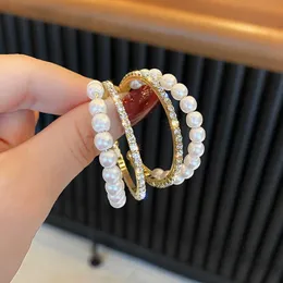 Charm Fashion Sweet Sophisticated Elegant Super Sparkling Pearl Rhinestone Double Hoop Earrings Women's High Jewelry Party Gifts G230225