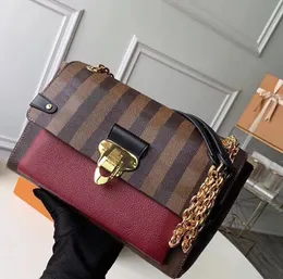 Kedja axelväska damier duk läder designer klaff kvinnors lyxiga plånbok röd axel väska läder crossbody handväska pengar väska slingväska