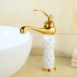 Bathroom Sink Faucets Basin Tall Luxury Euro Gold With Diamond Brass Made Faucet Mixer Tap Single Handle Cold Washbasin