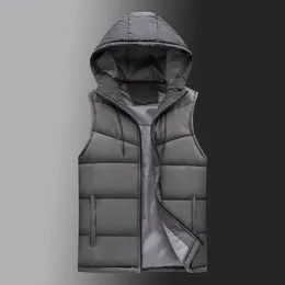男性のベスト冬の温かいフード付きカジュアルチョッキのノースリーブジャケットを厚く販売