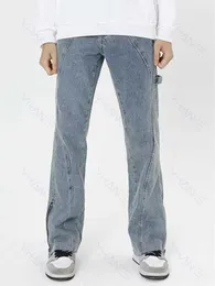 Herenjeans Retro blauwe wijd uitlopende jeans Baggy broeken voor heren Straatkleding Losse jeans Stiksels Design Casual denim broek Y2k herenjeans Z0225