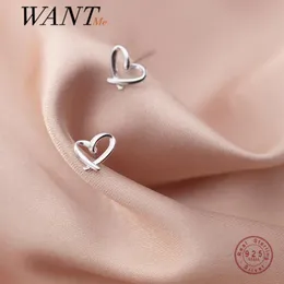 WANTME 925 Sterling Silver Hollow Chic Sweet Romantic Love Heart Small Stud Earrings for Women Fashion Korean Teen Party Jewelry 210507225y