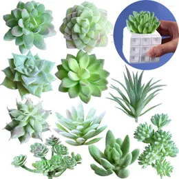 Dekorativa blommor 11 PCS Set Mix Style Green Artificial Succulents Plants Concrete Pot For Home Garden Fake Desktop Mini Small Bonsai