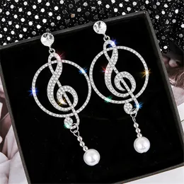 Charm FYUAN Music Symbol Rhinestone Crystal Drop Earrings for Women Geometric Pearl Earrings Fashion Party Statement Jewelry G230225