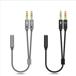 2 I 1 AUX Audio Splitter Cables 3,5 mm Jack Stereo Audio Kvinna till 2 manliga headset Mic Y Connectors Cables Adapter