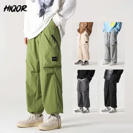 سروال الرجال Hiqor Spring Cargo Pants Men Summer Streetwear Pocket Zipper Design Green Groggers Mal