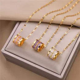 Pendant Necklaces Fashion CZ Crystal Cylinder Necklace For Women Stainless Steel Jewelry Elegant Temperament Luxury Zircon Choker GiftPendan