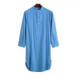 Ethnische Kleidung Muslimische Männer Kaftan Roben Langarm Knopf Homewear Mode Jubba Thobe Männliche Abaya Arabisch Islamische Bademäntel Nachthemd