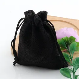 50st Black Linen Fabric DrawString V￤skor Candy Jewelry Gift Pouches Burrap Gift Jute Bags 7x9cm273r
