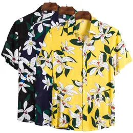القمصان غير الرسمية للرجال القطن بوليستر الصيف القميص القميص الأكمام النمط الأزهار الاستوائية نمط شاطئ هاواي الذكور لرجال الرجال