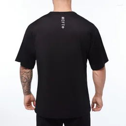 Camisetas masculinas malha rápida seca masculina de tamanho grande cair ombro de camiseta de meia manga Homens de verão