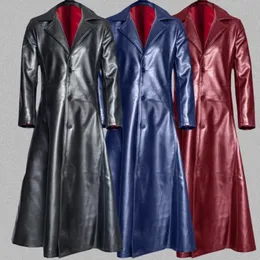 Men's Jackets Fashion Gothic Long Coat Leather Faux Jacket S-5XLMen's