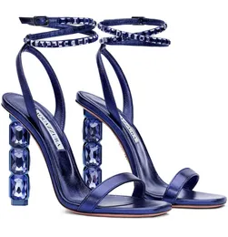 Letnie luksusowe Aura sandały damskie buty inkrustowane kryształkami obcasy suknia ślubna Aquazzurs Sparkle Shiny Lady Gladiator Sandalias EU35-43 oryginalne pudełko