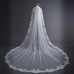 Yeni Beyaz Fildişi Katedrali Düğün Duvağı Uzun Dantel Kenar Tarak Düğün Aksesuarları ile Gelin Peçe Veu de Noiva Gelin Veu