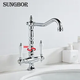Bathroom Sink Faucets 360 Degree Basin Chrome Mixer Grifo Lavabo Ceramic Handle WC Faucet Brass Cold Water Tap