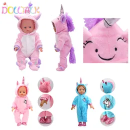 Hurtowe urocze ubrania do lalki jednorożce Rompers Rompers garnitur dla 18 -calowych i 43 cm Nowe akcesoria Baby American Girl