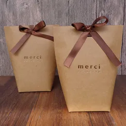 Gift Wrap 5pcs High Quality Merci Thank You Gift Packaging Candy Kraft Paper Bag Wedding Dragee Gift Box Cookie Gift Bag Wrapping J230224