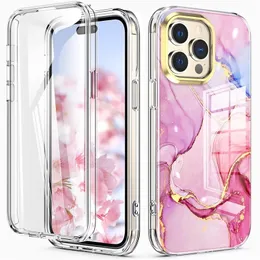 Akrylowy ochraniacz ekranu Film Przezroczysty telefon dla iPhone'a 14 13 12 11 XR XS 14 Pro Max 8 Plus 2In1 Pełna okładka Transparent Hard PC TPU Marble Cell Connel Cover